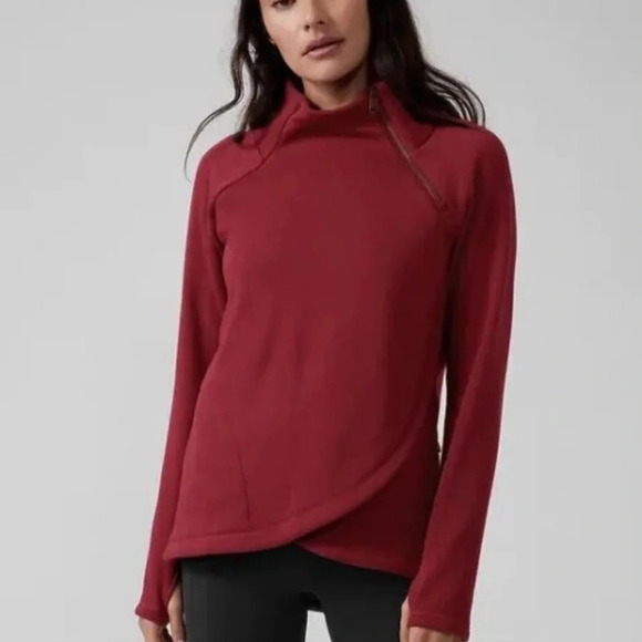 NWT - Athleta Cozy Karma Asym Pullover Sweatshirt Top Decadent Red 2XL - Picture 2 of 12